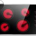 Karinear 30 Inch Electric Cooktop 4 Burners, Knob Control Built-in Ceramic Cooktop, 30" Radiant Electric Stove Top with Glass Protection Metal Frame, Hot Surface Indicator, 220-240v, Hard Wire, No Plug
