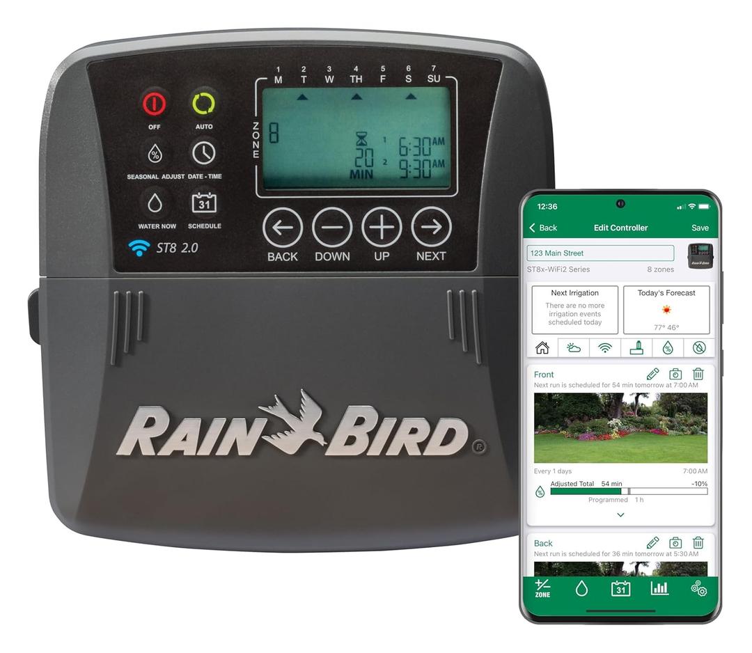 Rain Bird ST8I-2.0 Smart Indoor WiFi Sprinkler/Irrigation System Timer/Controller, WaterSense Certified, 8-Zone/Station, Compatible with Amazon Alexa