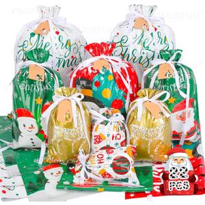 Christmas Gift Bags, 22pcs Christmas Bags for Gifts, Drawstring Christmas Gift Bags Assorted Sizes-Large, Medium, Small, Holiday Gift Bag, Christmas Wrapping Paper Reusable Plastic Christmas Bags Bulk