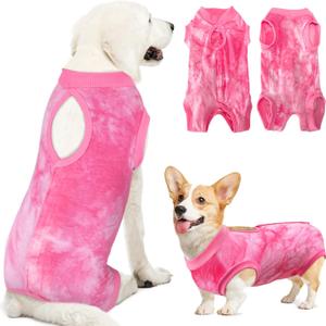 Lukovee Recovery Suit for Dogs, Onesie Surgery Recovery Suit for Female Male Dogs, Abdominal Wounds Cone E-Collar Alternative Prevent Licking Spay Recovery Suit (Pink,Large)