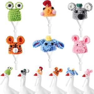 Geyoga 6 Pcs 7 Inch Desk Goose Outfits Mini Knitted Hats with Adjustable Strap Porch Goose Statue Headwear(Animal)