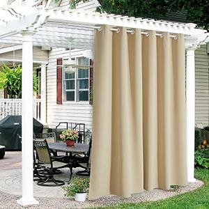 RYB HOME Outdoor Curtains for Patio Waterproof Block Sunlight Thermal Insulated Privacy Assured Thick Outside Curtains for Porch, Gazebo, Pergola, W84 x L84, Biscotti Beige, 1 Panel