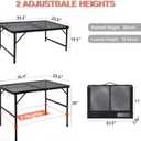 Folding Camping Table with Mesh Desktop, 3x2 FT Aluminum Folding Grill Table, Adjustable Height Metal Folding Table with 2 Heights, Portable Table for Outdoor BBQ Grill Picnic Cooking