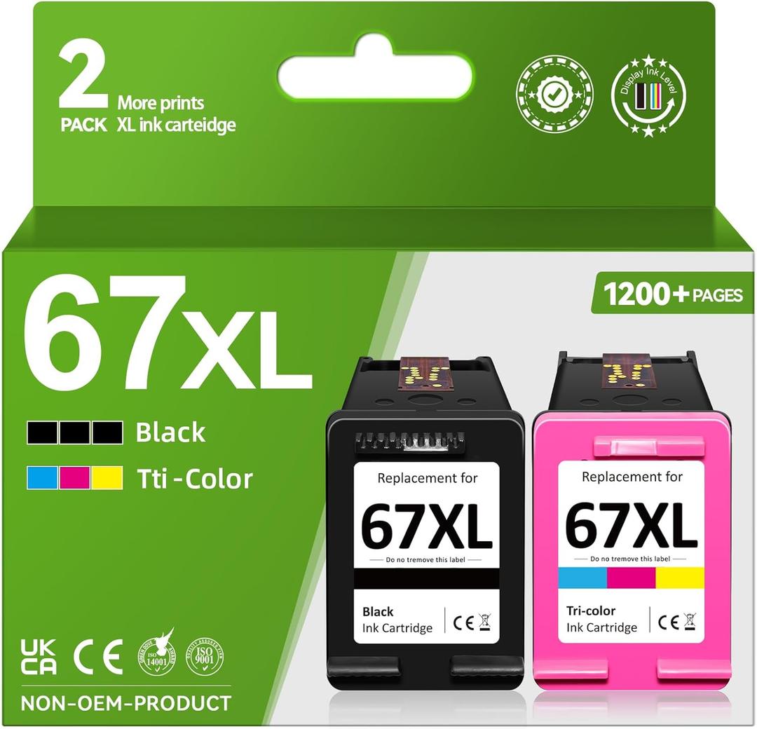 67XL Printer Ink Compatible for HP 67XL Ink Cartridges Black Color Combo Pack Compatible for HP Ink 67 Fit for DeskJet 2700e 2700 2855e 2827e 2755e 2755 4155e 4255e for Envy 6000 6055e 6400 Printer