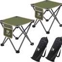 Opliy Camping Stool 2 Pack,13.5 Inch Portable Folding Stool for Outdoor Gardening and Beach Hiking Fishing,Foot Stool with Carry Bag (Green)