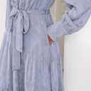 dowerme Women's Casual Dresses 2025 Fall Fashion Long Sleeve Button Up Floral Print Belted Tiered Boho Maxi Party Dress (Purple, S)