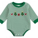 ZAXARRA Baby Christmas Sweatshirt Romper Striped Waffle Knit Jumpsuit Christmas Tree Embroidery Cute Boy Girl Holiday Outfit 3-6M