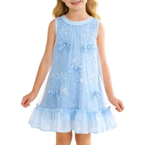 Girl Tulle Dress Toddler Girl Sequin Birthday Party Dress A-Line Kid Sleeveless Casual Dress 6-7 (Blue)