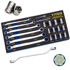 YIYEIE 20Pcs Combo Bolt Extractor Kit, 6-Point Offset Extractor Wrench Set, 6Pcs Metric 8-19mm, 14Pcs Eazy Out Bolt Extractor Set, Impact Socket Remover for Stripped, Broken, Rounded Bolts & Nuts