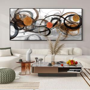 XLSJERST Wall Art for Living Room - Extra Large 70x31 Inches Orange Abstract Canvas Wall Decor Modern Black Fram Painting Oversize Artwork for Above Bed Office Home Decoration
