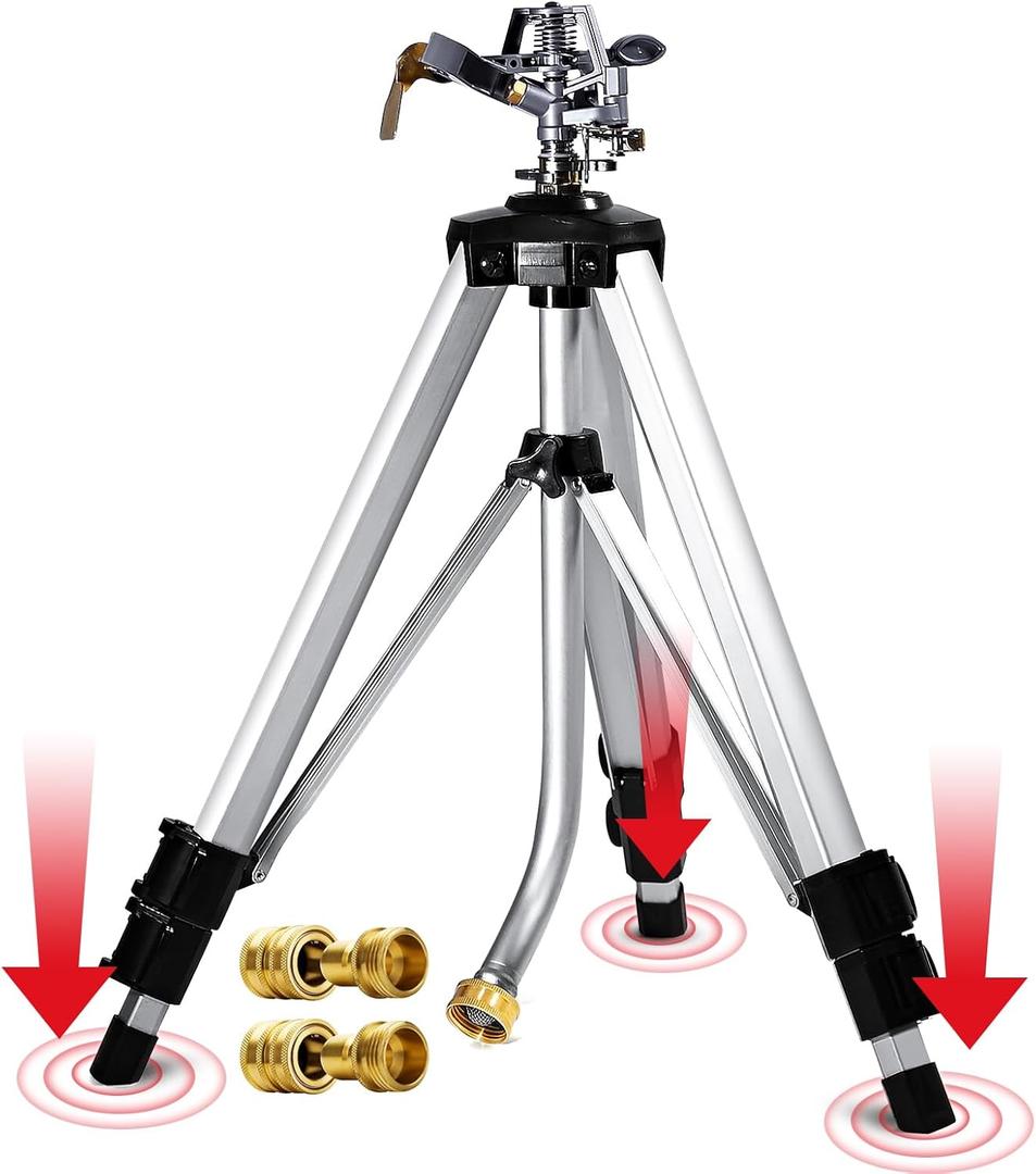 YAMATIC Impact Sprinkler on Adjustable Tripod Base, 360 Degree Large Area, with 3/4" Thread Quick Connect Fittings, Heavy Duty Pulsator Sprinkler for Lawn Yard and Grass, Spray up to 20-90ft (36inch) (1 Pack) YAMATIC Impact Sprinkler on Adjustable Tripod Base, 360 Degree Large Area, with 3/4" Thread Quick Connect Fittings, Heavy Duty Pulsator Sprinkler for Lawn Yard and Grass, Spray up to 20-90ft (36inch) (1 Pack)
