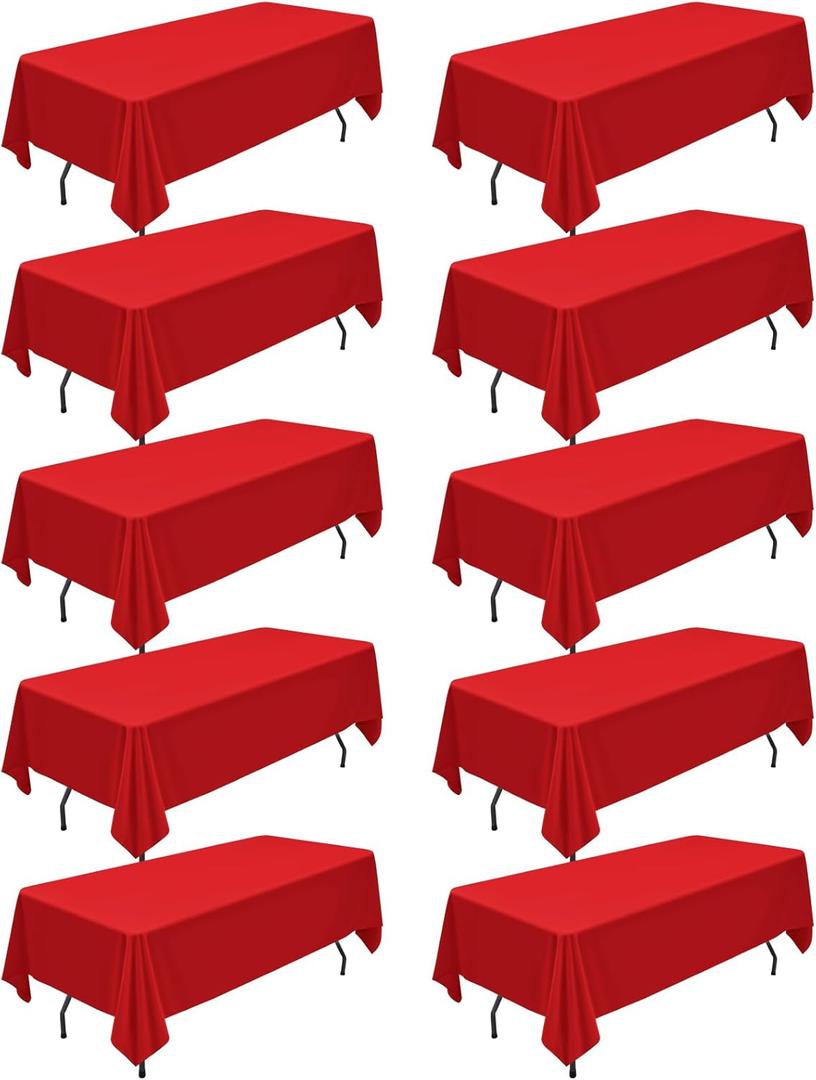 Teruntrue 10 Packs Red Polyester Tablecloth 60 x 126 inch Rectangle Table Cloth for 8 Foot Tables Wrinkle Resistant Washable Fabric Table Cover Polyester Red Table Cloth for Party,Wedding, Banquet