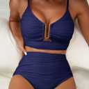 Herseas 2 Piece Bikini Set U-Wire Cutout Popular Swimsuit High Waisted Textured 2026 Summer Beach Swim Bathing Suits (Blue, L)