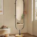 SONGMICS Full-Length Floor Mirror, 3-in-1, Modern Standing Full Body Mirror, Inspired by Original Award-Winning Design, 16.5 x 18.9 x 68.9 Inches, Living Room, Bedroom, Oak Beige and Ink Black