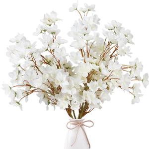 Sggvecsy Artificial Cherry Blossom Flowers 4 Pcs Faux Cherry Blossom Stems Faux Silk Cherry Blossom Branches 15.7 Fake Peach Flowers for Vase Arrangements Home Wedding Table Decor (White)