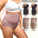 High Waisted Shapewear Panties for Women Plus Size Seamless Lace Briefs Tummy Control Underwear No Show Under Dresses Daily Wear Purple Red Brown 3XL (XXXL)