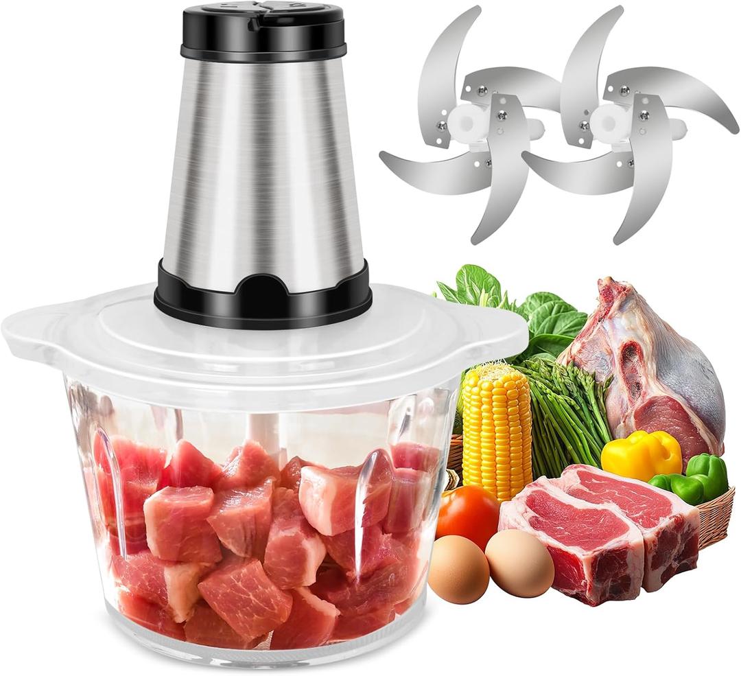Food Processing Machine, Electric Meat and Vegetable Chopper, Copper Motor, 1 Bowl (12 Cup) and 2 Bi-Level Blades, Suitable for Meat, Vegetables, Fruits, and Complementary Foods