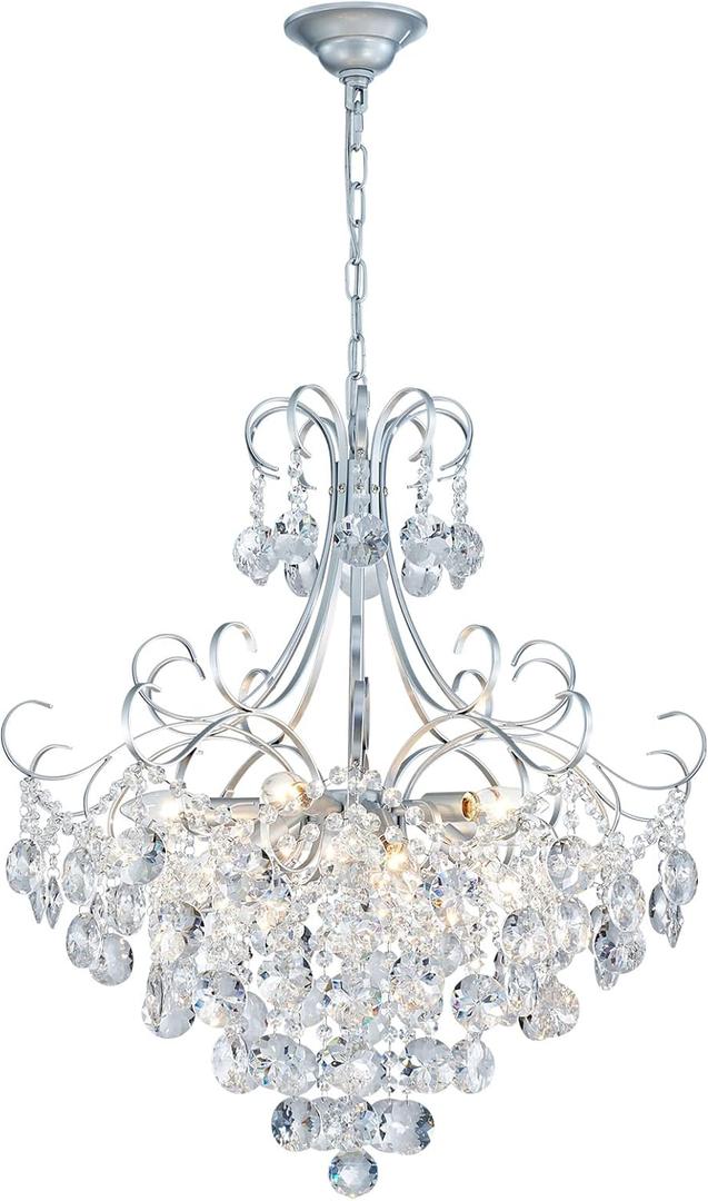 ANJIADENGSHI Crystal Chandelier K9 Crystal Lighting Chandelier for Living Room 10 E12 Bulbs High 27.6 in x Diameter 22.8 in, Silvery