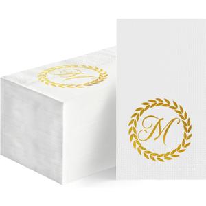 Horaldaily 100 Monogrammed Disposable Paper Decorative Guest Napkins, Gold Foil Letter M Hand Towel for Wedding Engagement Graduation Baby Shower Party