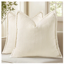 DecorUhome Spring Corduroy Cream White Throw Pillow Covers 20x20 Set of 2 Decorative Soft Boho Farmhouse Couch Pillow Covers for Living Room Bed Sofa Broadside Striped Pillow Cases (Cream White)