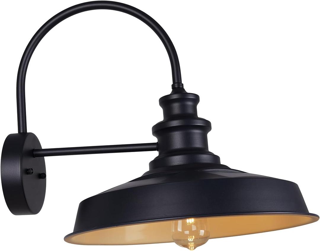 Solar Barn Lights Outdoor, 16 Inch Large Black Industrial Outside Lighting Fixture Wall Mount, Dusk to Dawn Exterior Farmhouse Wall Sconce for Barn, Garage, Shed, Coop, Porch