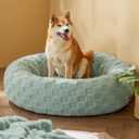 Bedsure Dog Bed for Large Dogs - Donut Pet Bed for Puppy Kitten with Anti Slip Bottom, Round Sherpa Dog Beds with Washable Removable Cover, Garden Green, 36x36x10 inches
