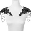 Black Pair Beaded Rhinestones Applique Embellishment for Clothes,Epaulettes Shoulder Patches Sew-on Diamond Sequin Applique for Wedding Dress DIY Accessories