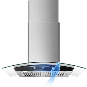 Range Hood 30 Inch, Tieasy Wall Mount Kitchen Hood with Ducted/Ductless Convertible Duct, Stainless Steel Chimney and Baffle Filters, Touch Control Fan Timer, LED Lights, 3 Speed Fan