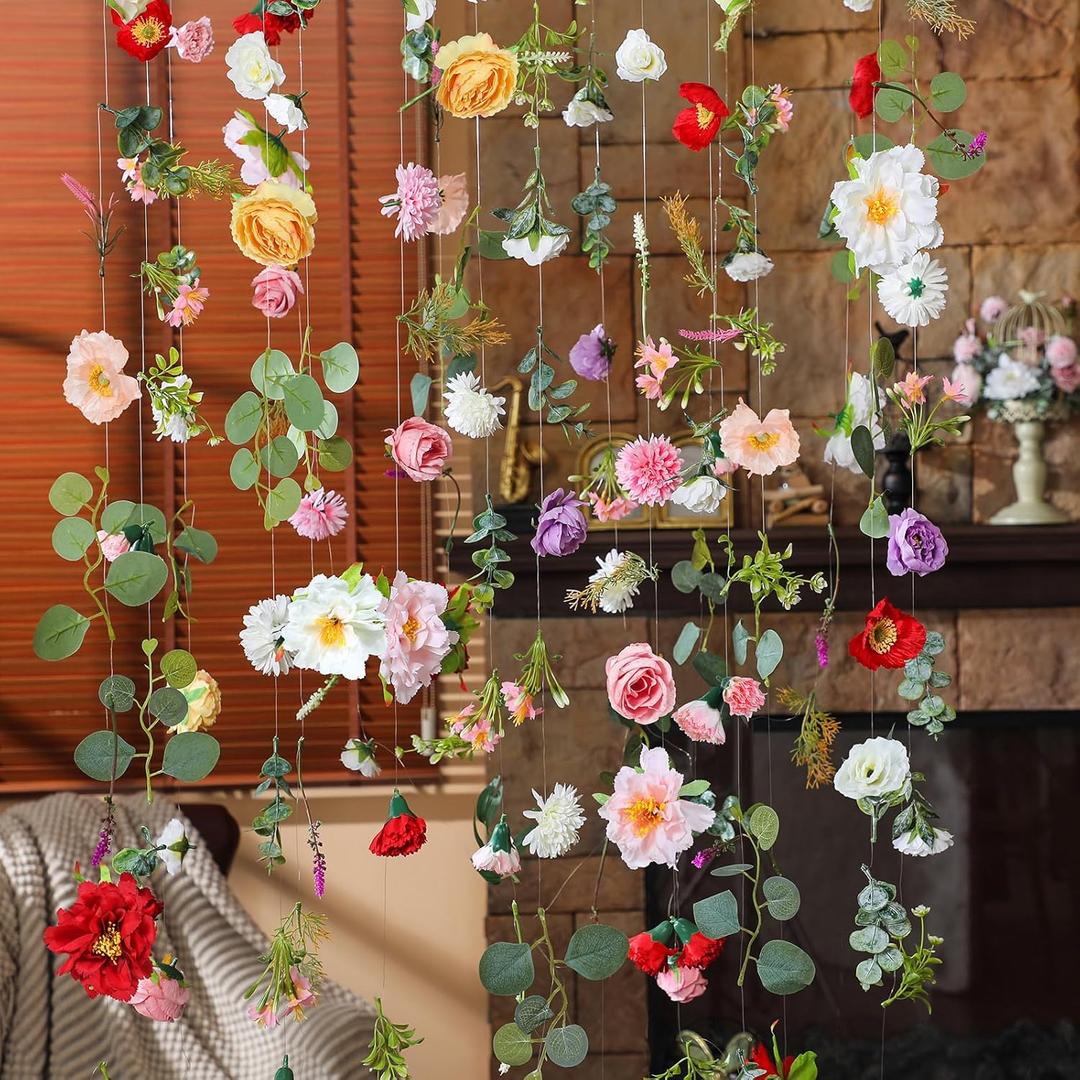 XunYee 6 Pcs 35.4 ft Flower Garlands Artificial Wildflower Vines Floral Hanging Backdrop Fake Flower Garlands Faux Silk Wildflower Vine for Wedding Bridal Shower Home Garden Wall Arch Decor(Floral)