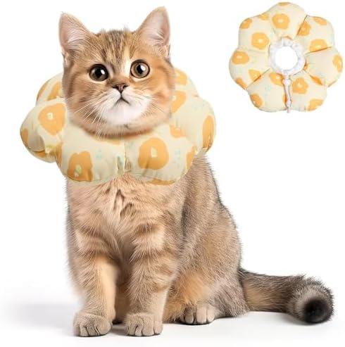 ComSaf Cat Cone Collar Soft - Cat Cones to Stop Licking e Collar for Cats After Surgery, Elizabethan Collar for Kitten Recovery, Comfortable Soft e Collar Cone for Small Cats, Yellow Flowers, Size: Small