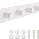Coat Rack Wall Mount, White Coat Hooks Screw in, Stainless Steel Door Hooks for Hanging Hat Towels Clothes, Hook Rail with 8 Round Hangers (White, 8 Hooks)