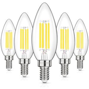 GGOYING LED E12 Candelabra Light Bulbs 40W Equivalent, 4W B11 Candle Base Bulbs, Daylight White 5000K Chandelier Bulb, 500LM Clear Glass Filament Type B Bulb Non-Dimmable, 5 Pack
