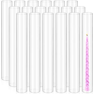 18 Pcs Hurricane Candle Holder Sleeve, H:16" D:2" Bottomless Glass Cylinder Candleholder Tall Clear Glass Cylinder Open Both Ends, Chimney Tube Cover, Open Ended Candle Shade