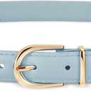 JASGOOD Women Skinny Leather Belt for Jeans Pants Fashion Ladies Thin Belt for Dress with Gold Single Prong Buckle (Suit Waist Size 26"-33", Light Blue)