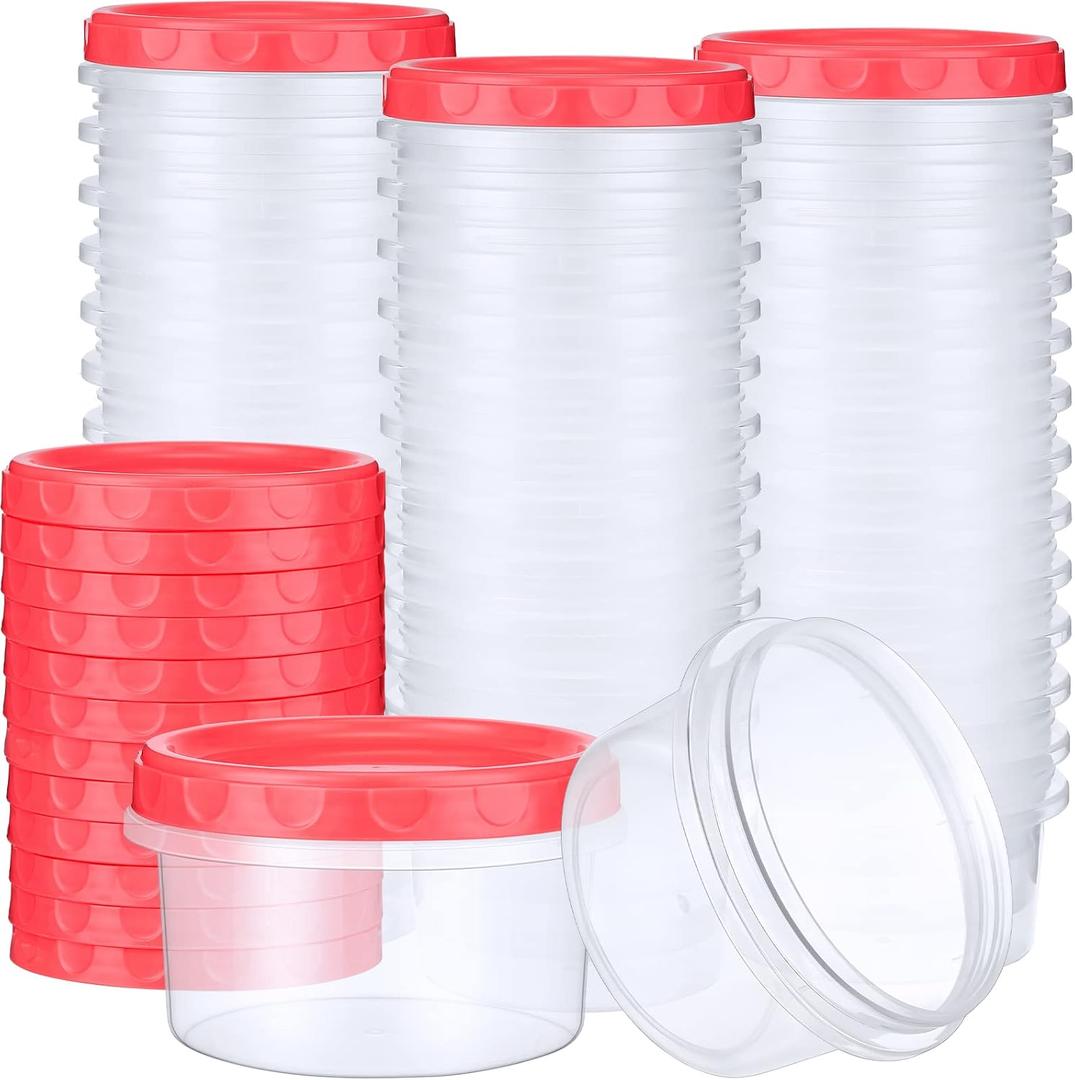 Sieral 36 Pack 8 oz Freezer Containers with Lids Reusable Deli Freezer Storage Containers Stackable Plastic Thick Twist Top Jars for Takeout Food Round Wide Mouth Lunch Snack (Red)