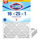 Clorox 16x25x1 Air Filter, MERV 13 Pleated HVAC AC Furnace Air Filters for Allergies, Pet Dander, Smoke and more, MPR 1500 & FPR 10 Pack of 4