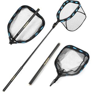 PLUSINNO Floating Fishing Net with Telescoping Handle, Carbon Fiber Ultralight Long Fish Net, Collapsible Landing Net 6.56/7.86Ft, Fishing Gear Kayak Accessories for Bass Trout Salmon (7.86 FT / 2.4M Full Length)