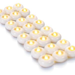 Homemory 24Pack 2 Flameless Led Floating Candles, 200 Hour Plastic Battery Operated Flickering Waterproof Tealights for Cylinder Vases, Centerpieces at Wedding, Party, Pool, Holiday (White Base)