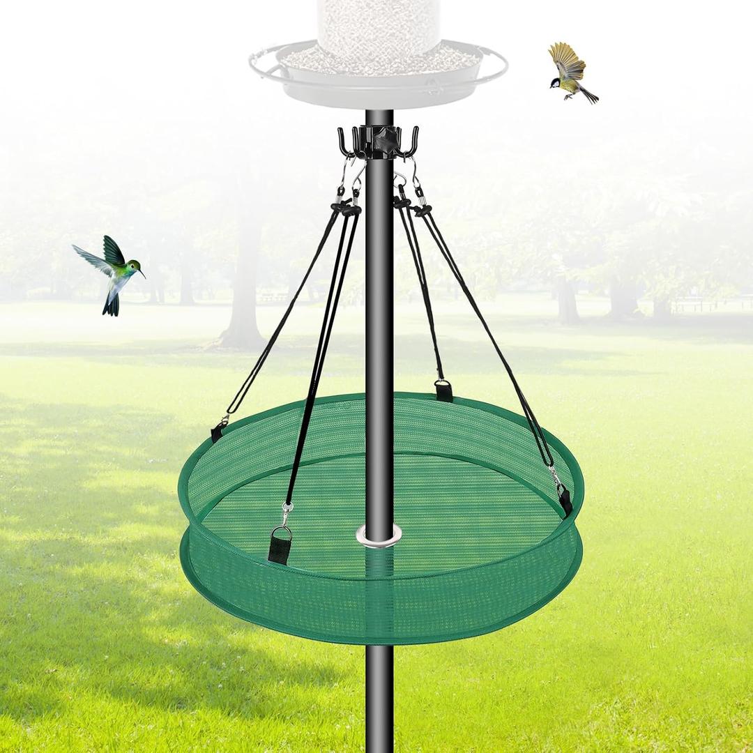 Lettry 20'' Bird Seed & Shell Catcher Tray for Bird Feeder Platform, Green Birdseed Hoop Hanging from Birds Feeder Pole for Outdoor Garden Backyard (2)