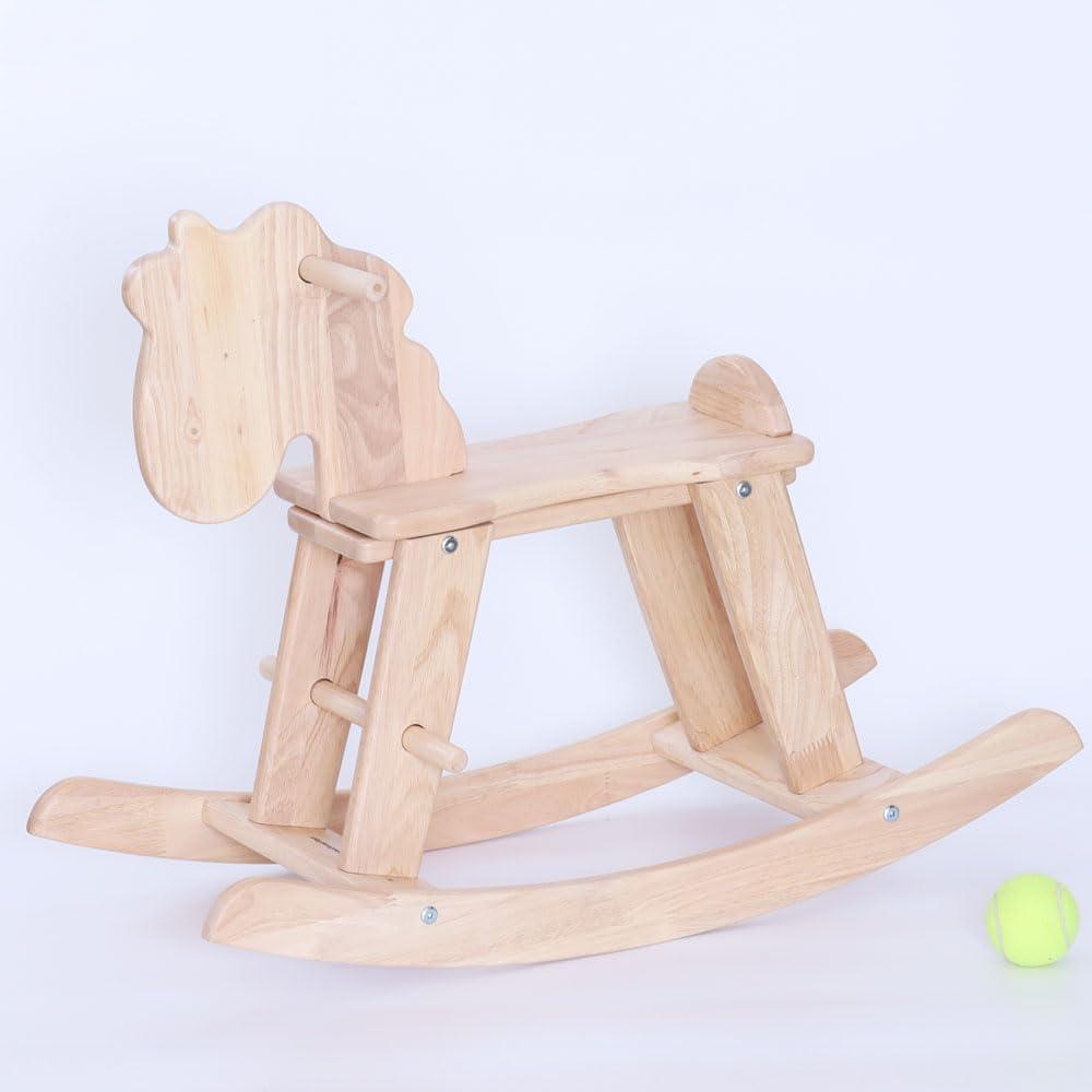 PHUDONGTOYS Natural Wooden Rocking Horse for Preschool (Ages 3-6) - Solid Rubber Wood, Safe & Comfortable Footrest, Supports Physical & Cognitive Growth, Vintage