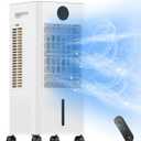 Evaporative Air Swamp Cooler, 22-inch Oscillating Fans that Blow Cold Air, Portable Air Conditioner with Ice Packs, Remote, AC Unit, Humidifier for Indoor, White