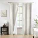 Pinch Pleated Blackout Curtain Panels with Full Blackout Liner Linen Blend Thermal Insulated Window Treatment Sets with Back Tab for Living Room Bedroom Drape with 9 Hooks, 40"x90"x2, Natural