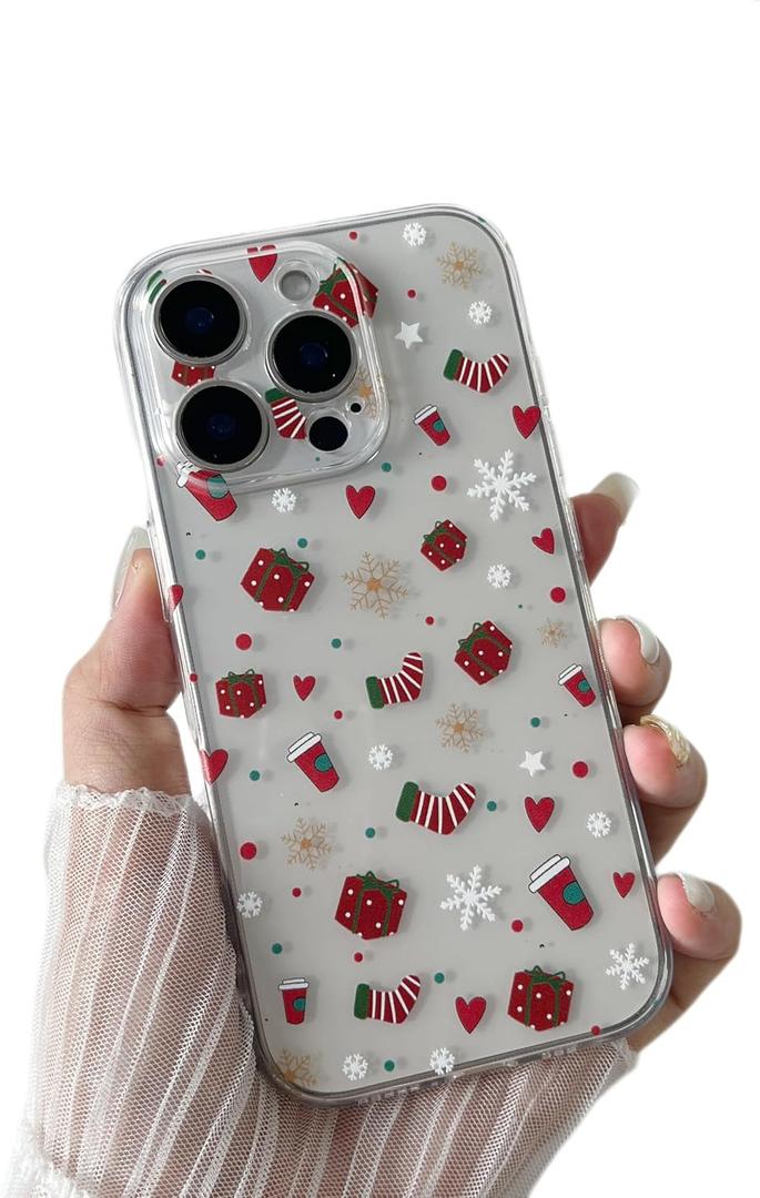 ZTOFERA Clear Christmas Case for iPhone 15 Pro Max 6.7 inch,Cute Merry Christmas Pattern Phone Case Gifts Translucent Silicone Hard PC +TPU Bumper Shockproof Protective Cover-Christmas Gift