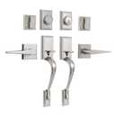 NeuType Double Door Lock Set Double Door Handle Set Front Door Handle Sets,Entrance Handle Set with Dummy,with Single Cylinder Deadbolt and Lever Handle, Satin Nickel