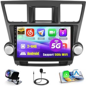 [Upgrade HiFi] Car Radio for Toyota Highlander 2008-2013, [2G+64G] 10.1 Inch Android 13 Touch Screen for Highlander Headunit Radio with Wireless Carplay/Android Auto, Bluettoth, GPS
