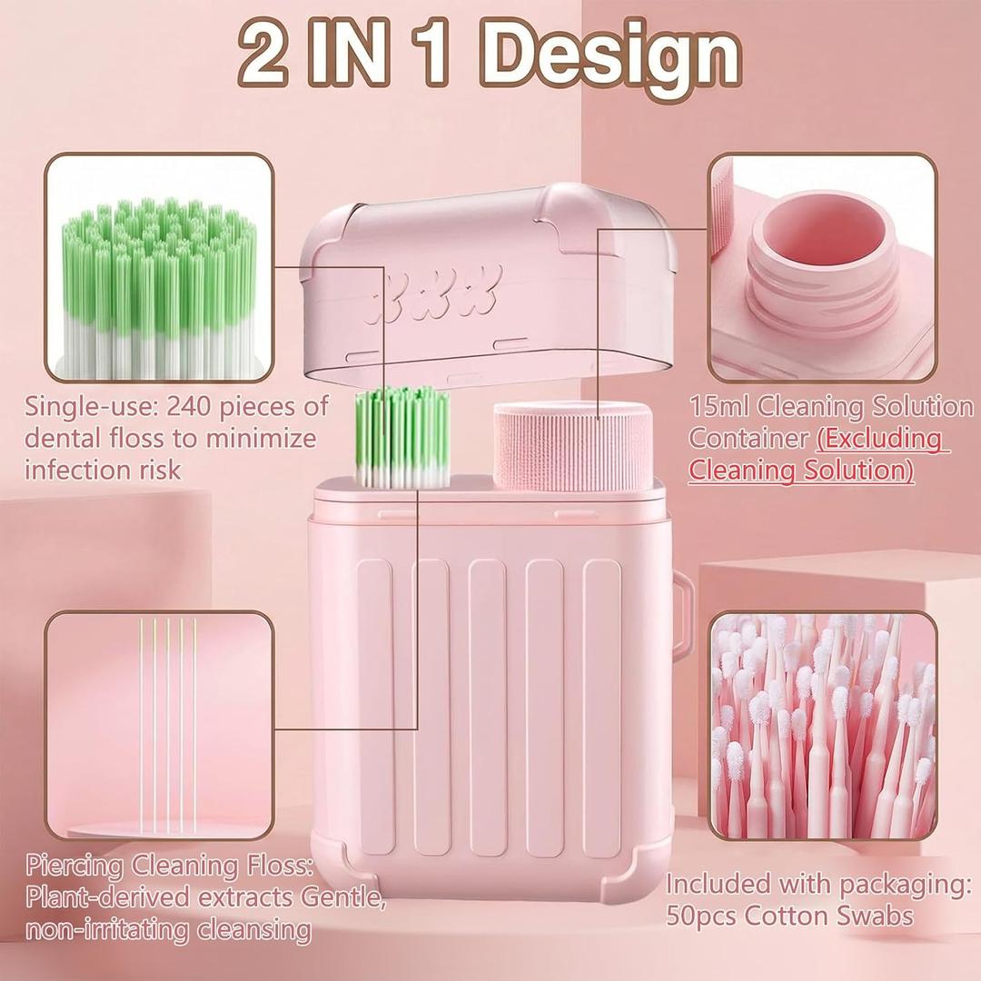 240pcs Ear Hole Cleaner, Disposable Earring Hole Cleaner, Ear Piercing Cleaner Floss & 50pcs Cotton Swabs Kit, Ear Piercing Cleaning Kit, New Piercings Aftercare, Post Exercise Hygiene Maintenance