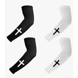 BOXOB 2 Pairs Faith Cross Arm Sleeves, Polyester Religious Compression Cooling Arm Sleeves for Men Women Football Basketball Baseball Running Cycling Outdoor Activities Sleeve (Black, White)