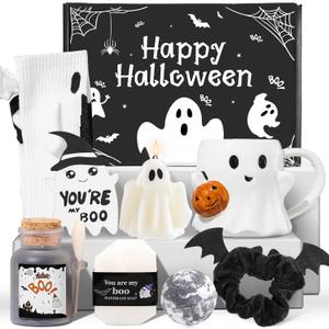 Boo Basket Stuffers for Women, 8PCS Halloween Boo Basket Gift Basket Including Boo Mugs, Cozy Socks, Relaxing Spa Gift Set, Spooky Basket Stuffers for Teen Girls Mom Friend Sister Wife