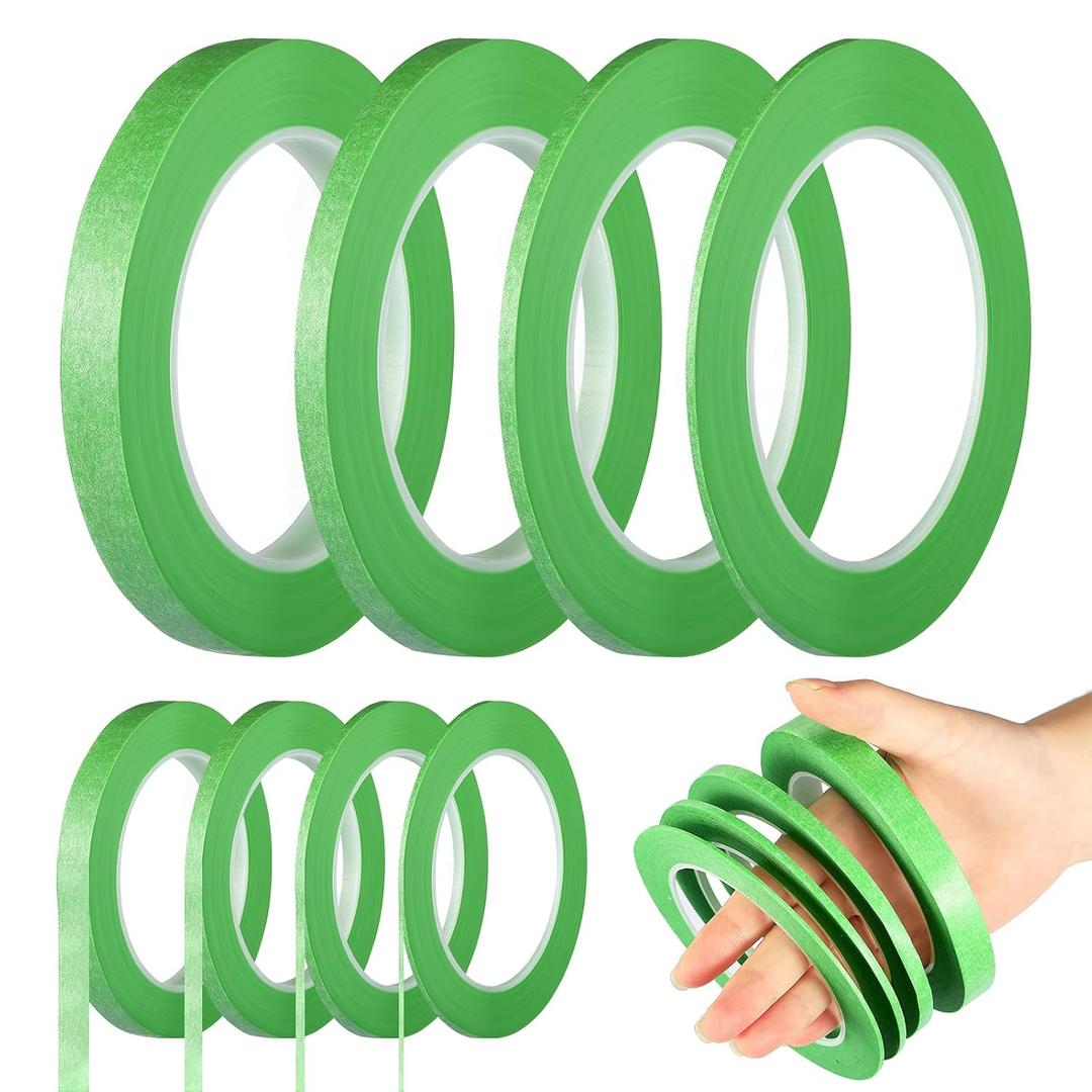 Epakh 4 Pack Painters Tape, Pinstripe Masking Tapes in 1/16, 1/8, 1/4 and 1/2 Inch Wide Suitable for Multi-Surface Automotive DIY Painting Labeling Arts Crafts Car Spray General Purpose(Green,52 yd)