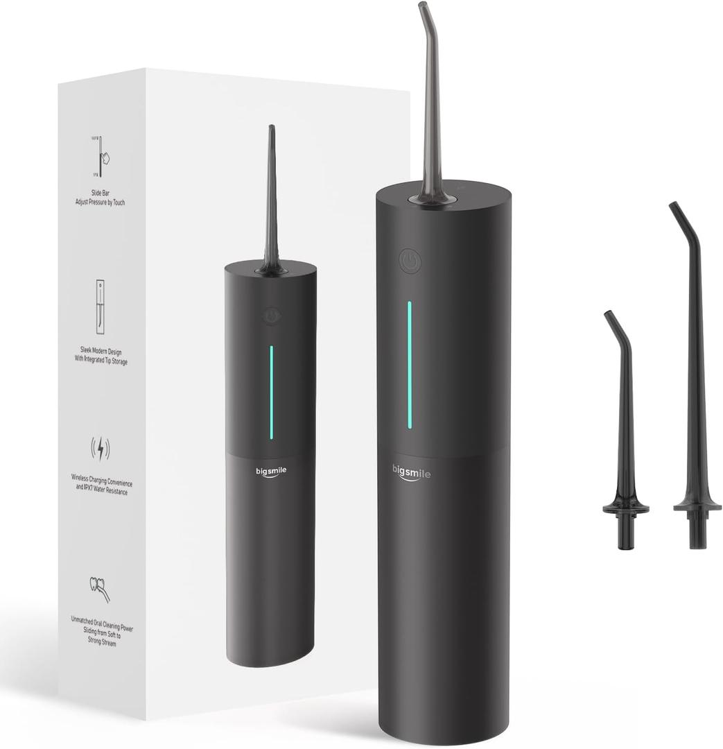 Bigsmile Water Flosser Safe Tonsil Stone Remover Prevent Bad Breath Cordless Portable Dental Irrigator Travel Shower Strong Pick Floss IPX7 (Black